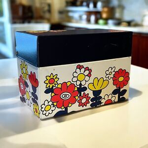 Vintage 60s 70s MCM Ohio Art Flower Power Recipe Card Box w/ Unused Cards